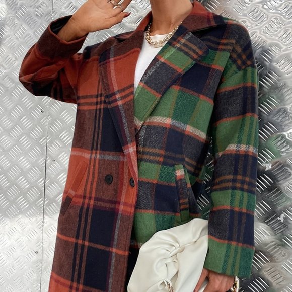 TRENDY GIRL Plaid Print Button Front Overcoat / Ja - Picture 4 of 9